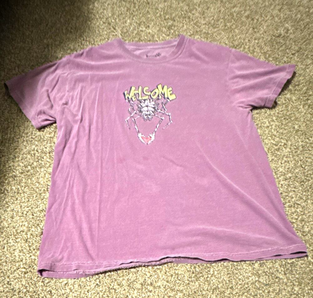 Welcome Purple Cotton Graphic Devil Crew Neck Short Sleeve T-Shirt L